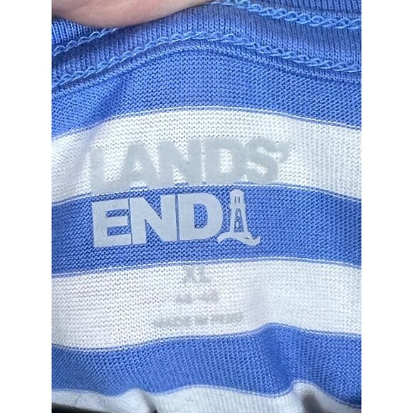 Mens XL Lands End Blue & White Striped Crewneck Short Sleeve T-Shirt 100% Cotton - Picture 6 of 9